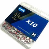 Lant KMC X10  pt 10Vit 1/2 x11/128 116 zale pin 5 88mm X2Bridge nano-polish 267g  Argintiu-Rosu